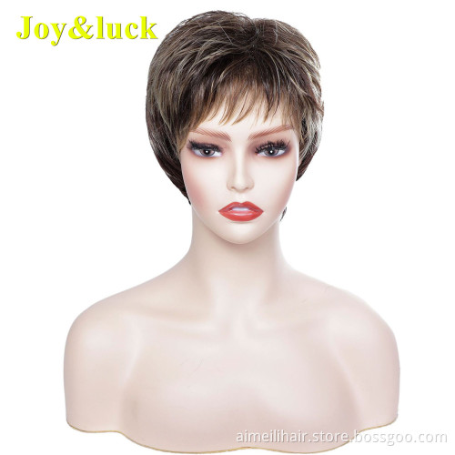 Wholesale Prices Ladies Hair Wig for Women Party Adjustable Band Free Part Brown Ombre Blonde Short Natural Curly Synthetic Wigs